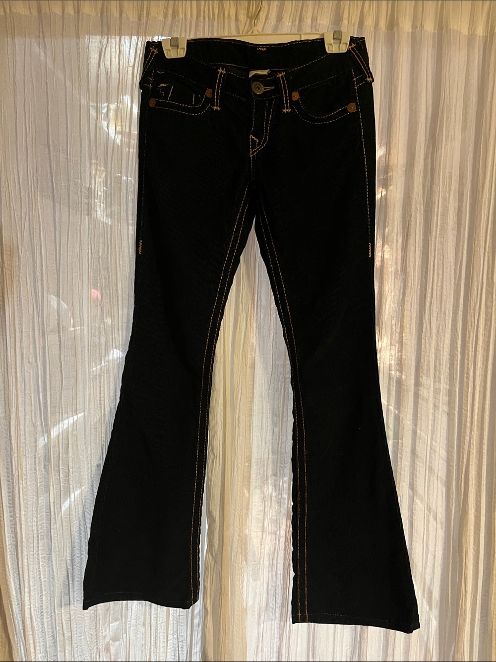 True Religion vintage true low rise Dark blue Curduroy flared pants. Made in USA